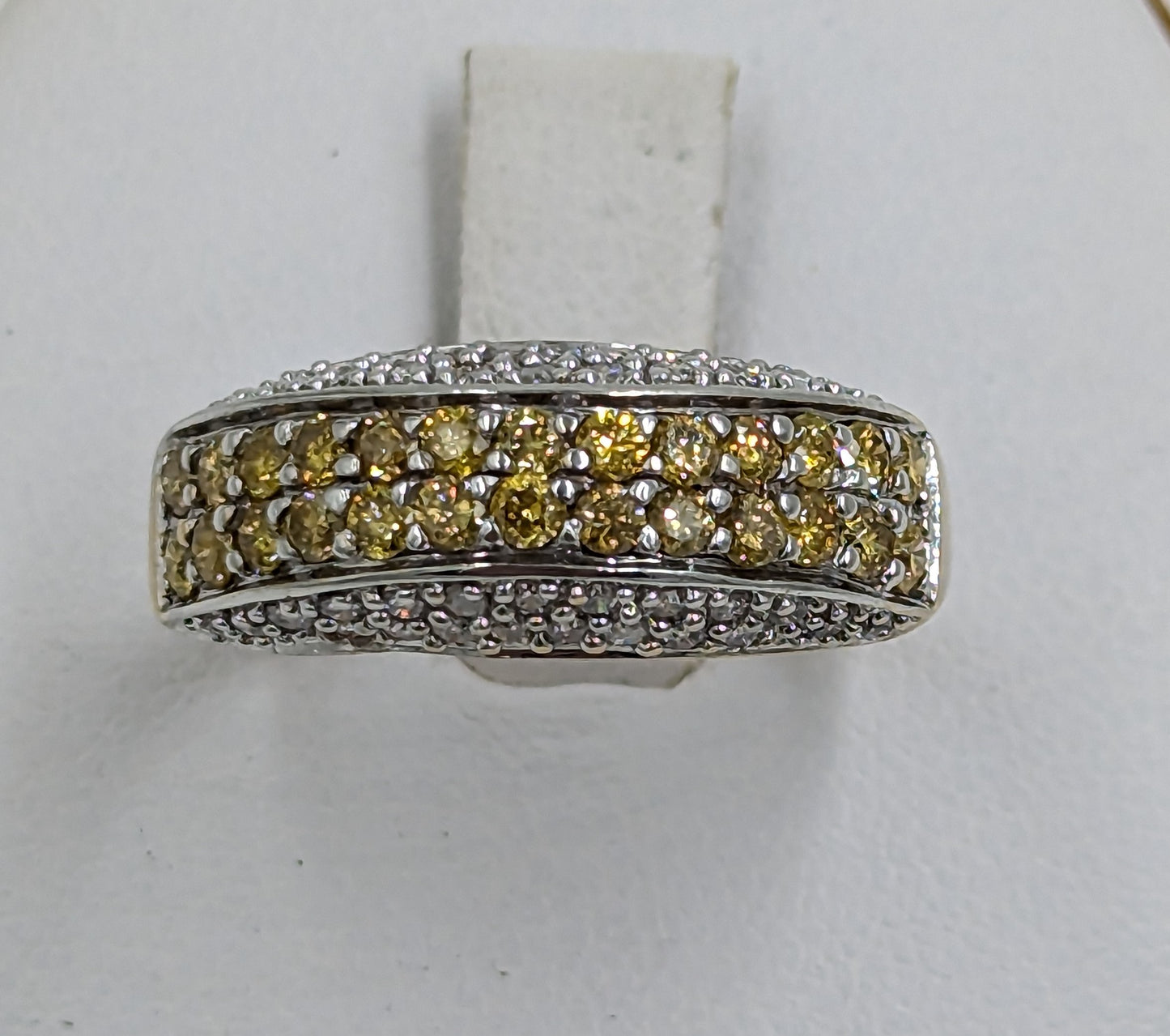 14Kt White Gold Ring with yellow stones and diamonds