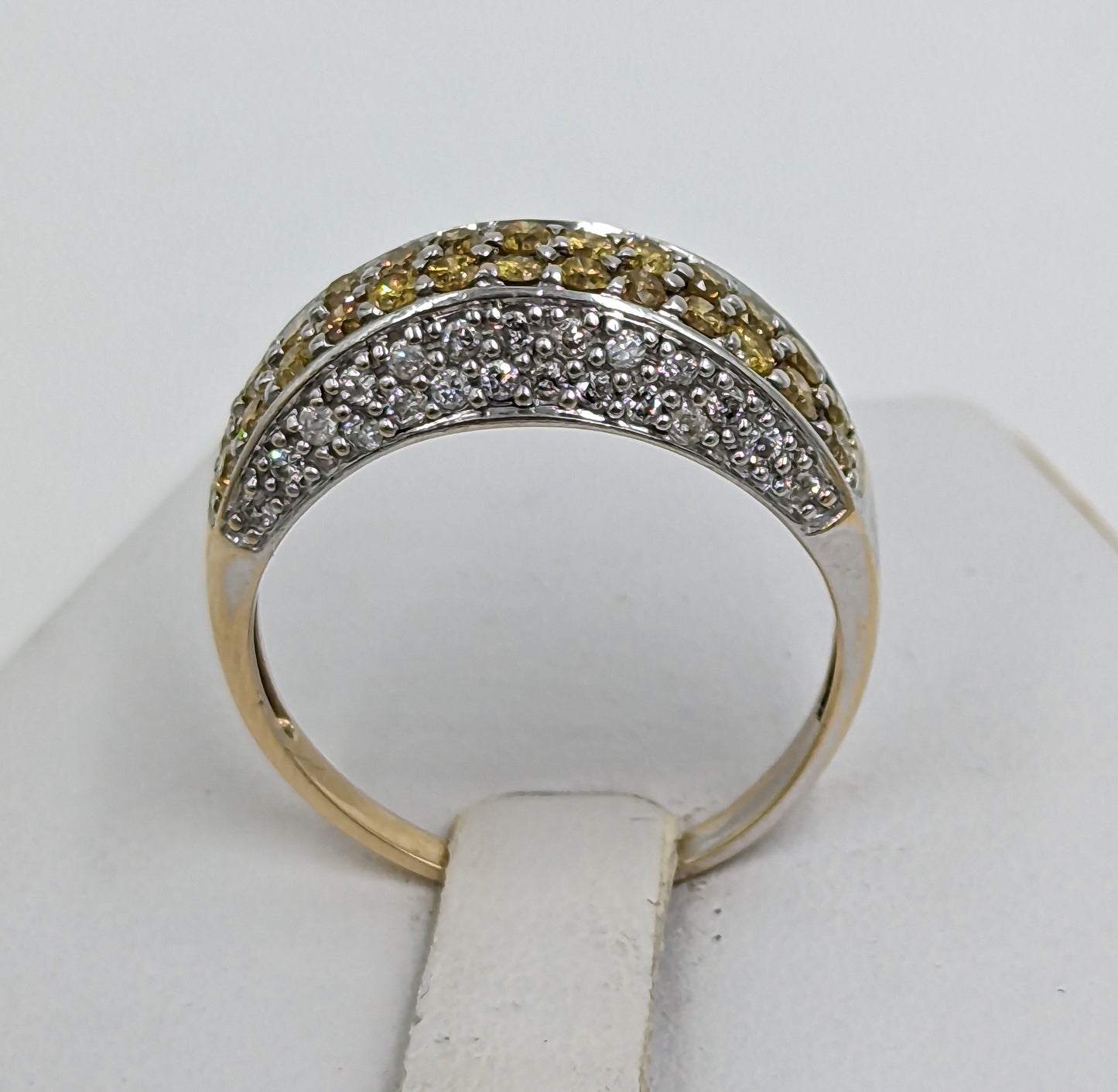 14Kt White Gold Ring with yellow stones and diamonds