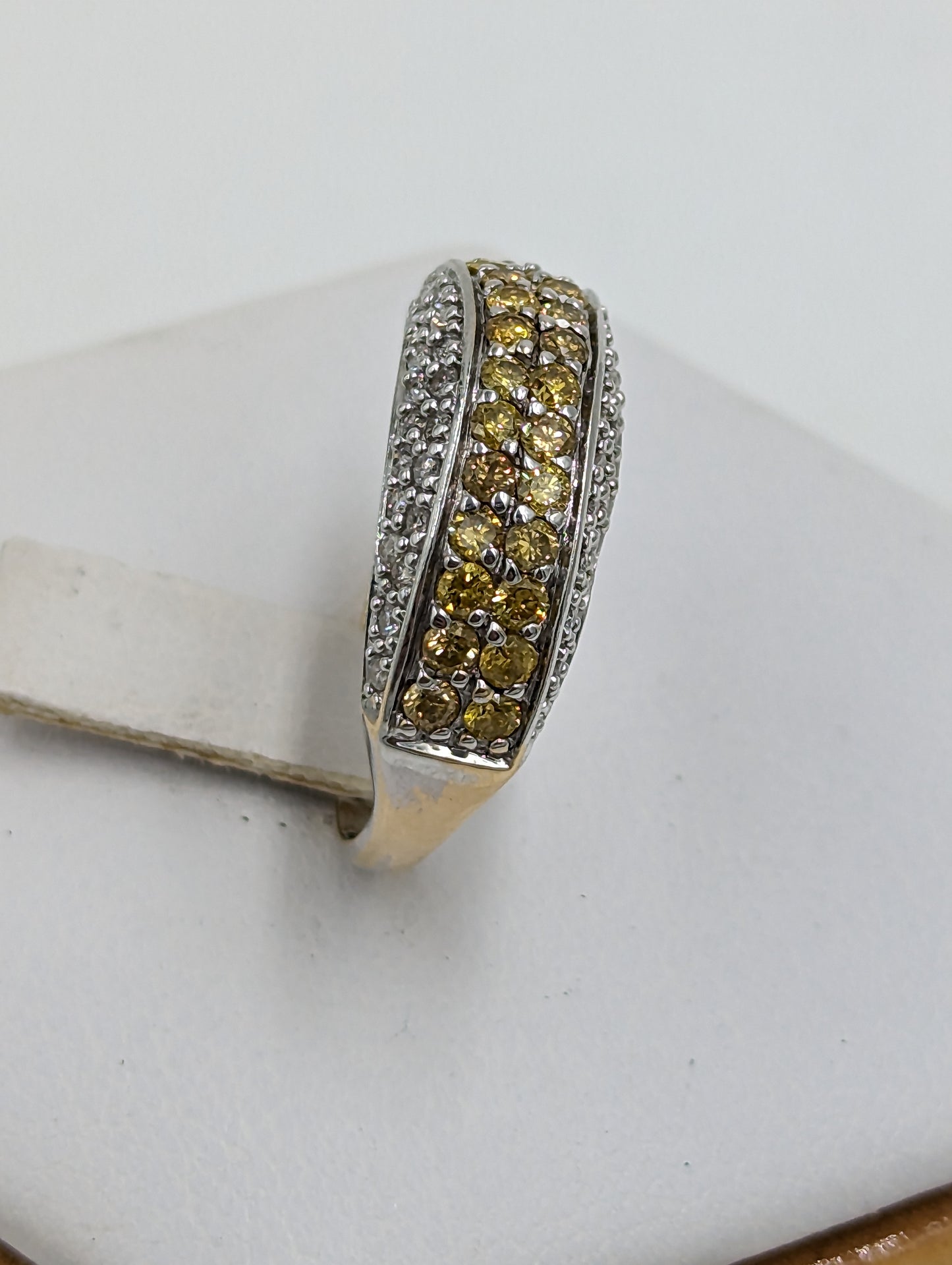 14Kt White Gold Ring with yellow stones and diamonds