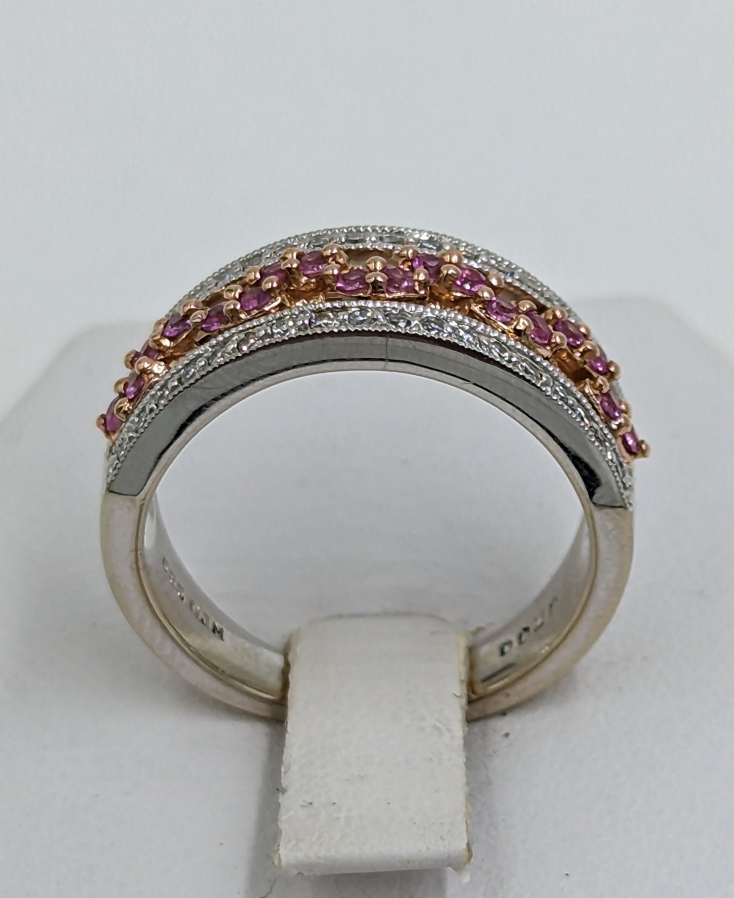 14Kt White Gold Ring with Pink Sapphires and Diamonds