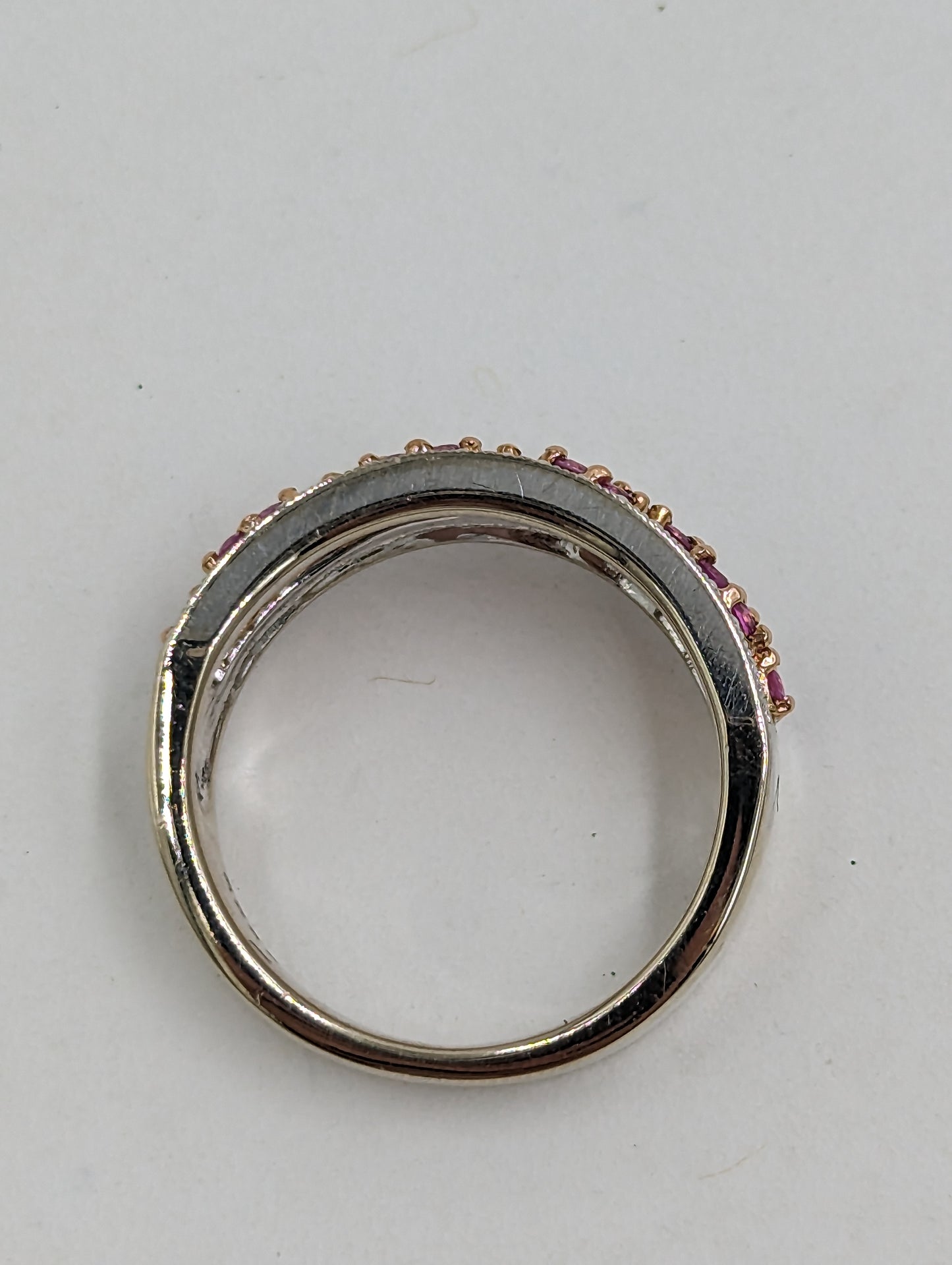 14Kt White Gold Ring with Pink Sapphires and Diamonds