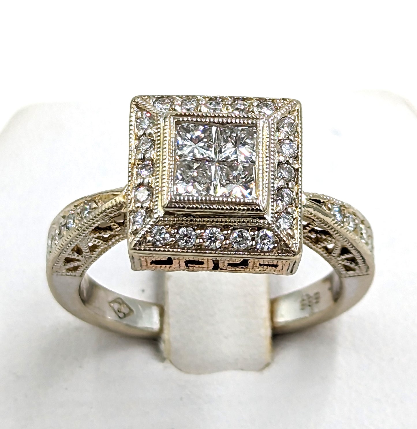 14Kt White Gold Ring with customed setting and diamonds